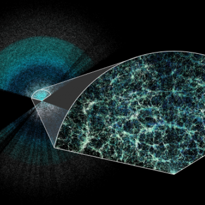 A slice of a 3D map of the universe showing Earth at its centre.